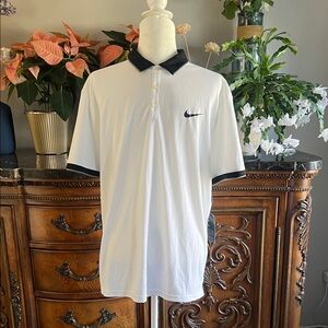 Nike Men's White and Black Polo Shirt, Size L